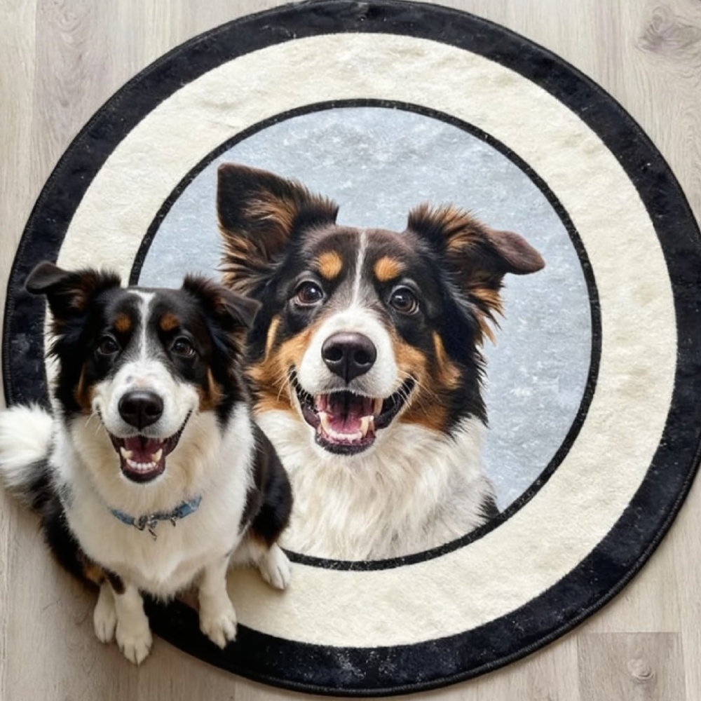 Custom Pet Portrait Rug in Hand-Drawn Art Style